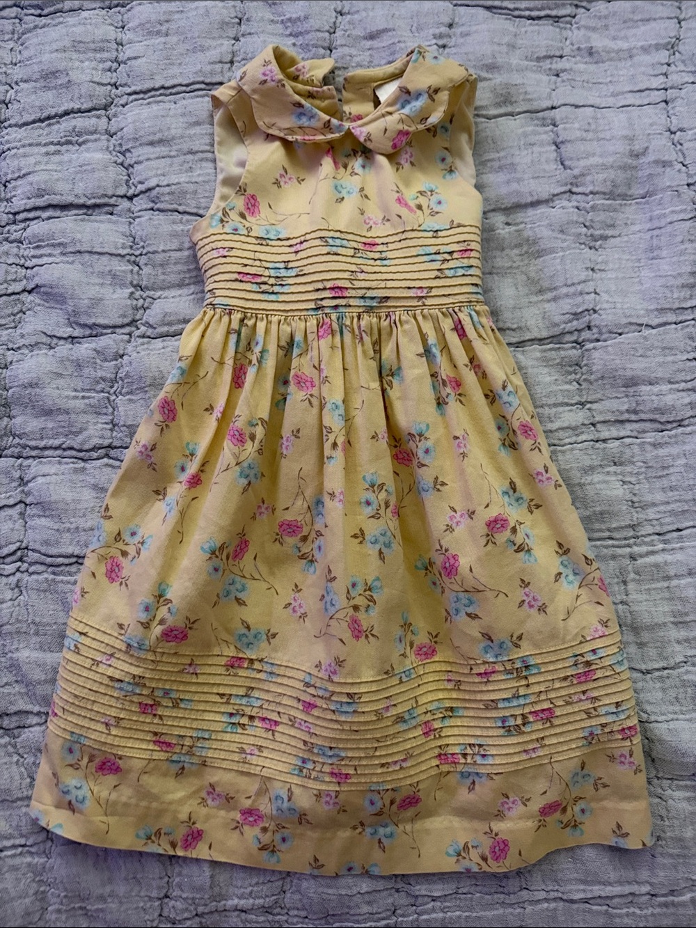 Laura Ashley Yellow Floral Sleeveless Dress with Peter Pan Collar